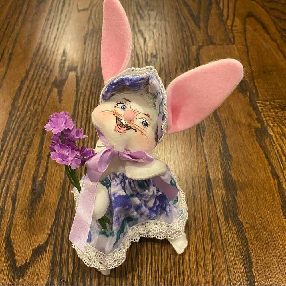 Spring/Easter Annalee bunny with purple outfit and flowers
